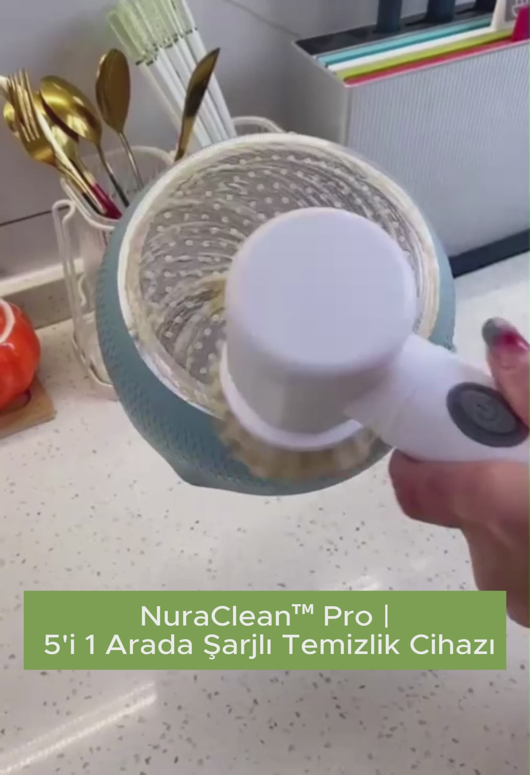 NuraClean™ Pro | 5 Başlıklı Şarjlı Otomatik Temizlik Fırçası